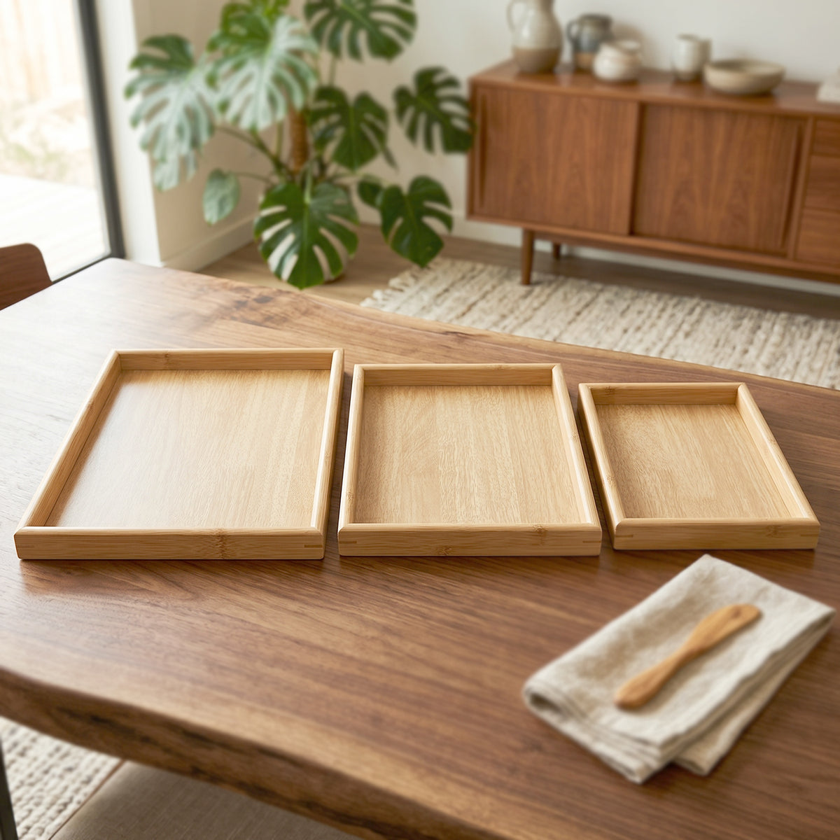 Wooden Finish Multipurpose Serving Tray Set (3 Pc)